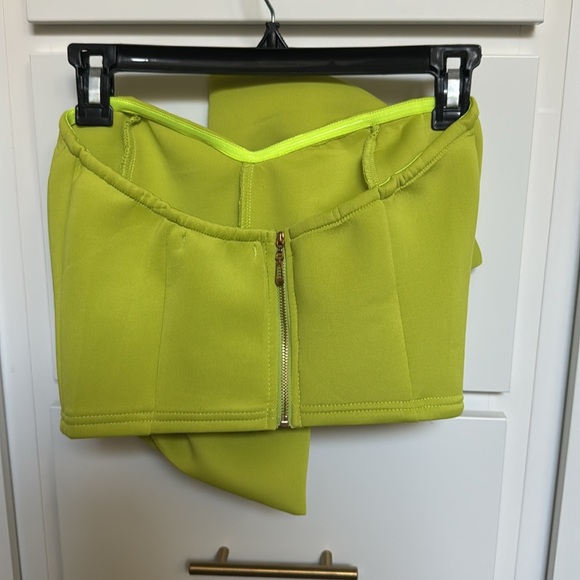 Lime Green Bow Detail Sweetheart Crop Tube Top - Picture 3 of 8
